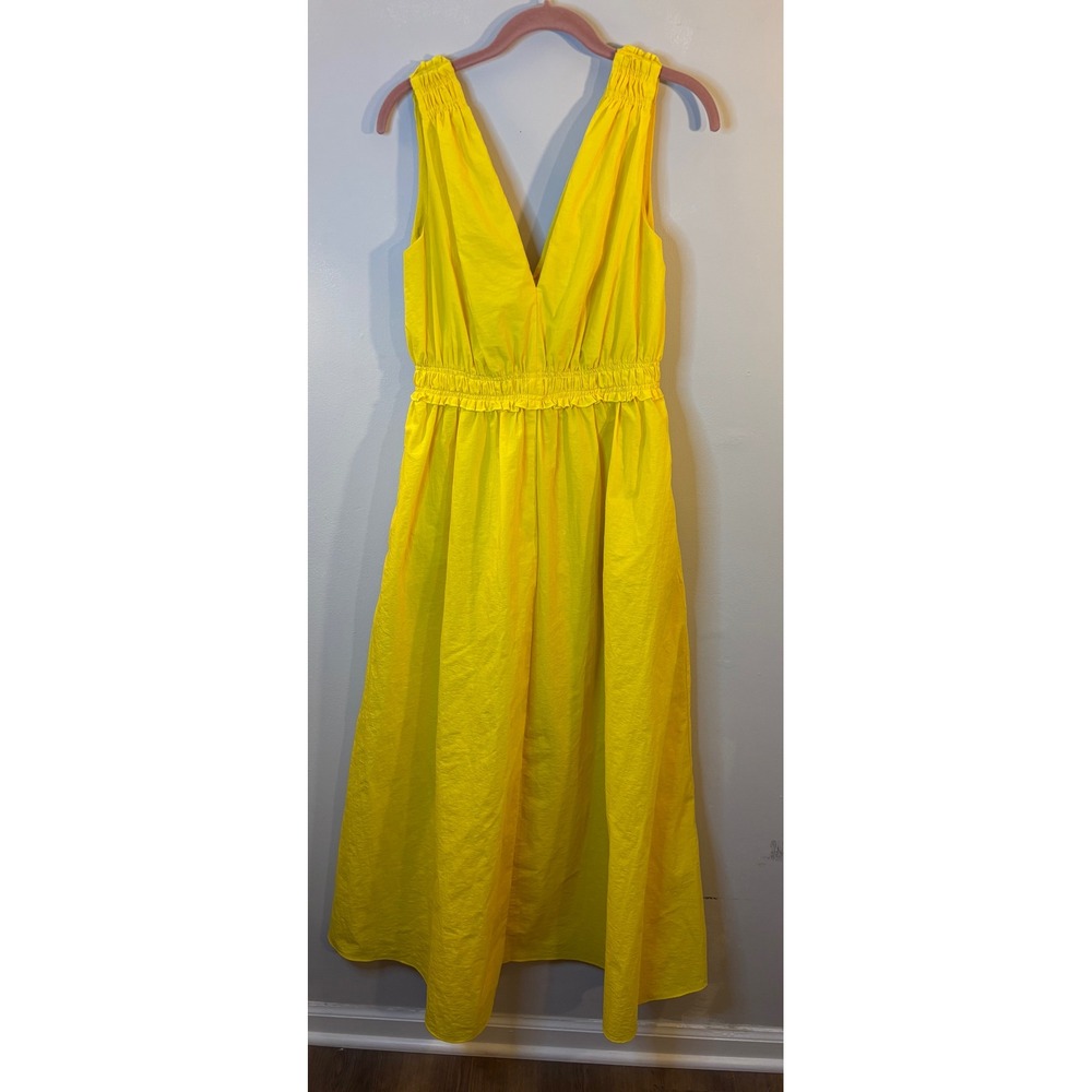 CUE Bright Sunny Yellow V Neck Midi Dress 8 Italian Fabric